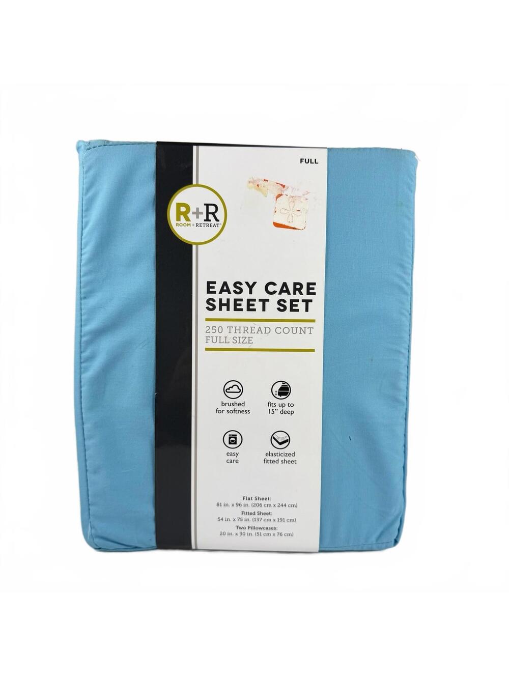 ROOM + RETREAT 250 Thread Count Cotton Polyester Blue Sheet Set Full Size NEW